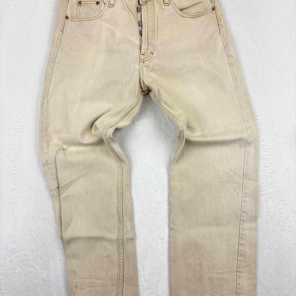 Levis 501 Original Fit Jeans Mens 34x32 Tan Khaki Denim Button Fly Straight Leg